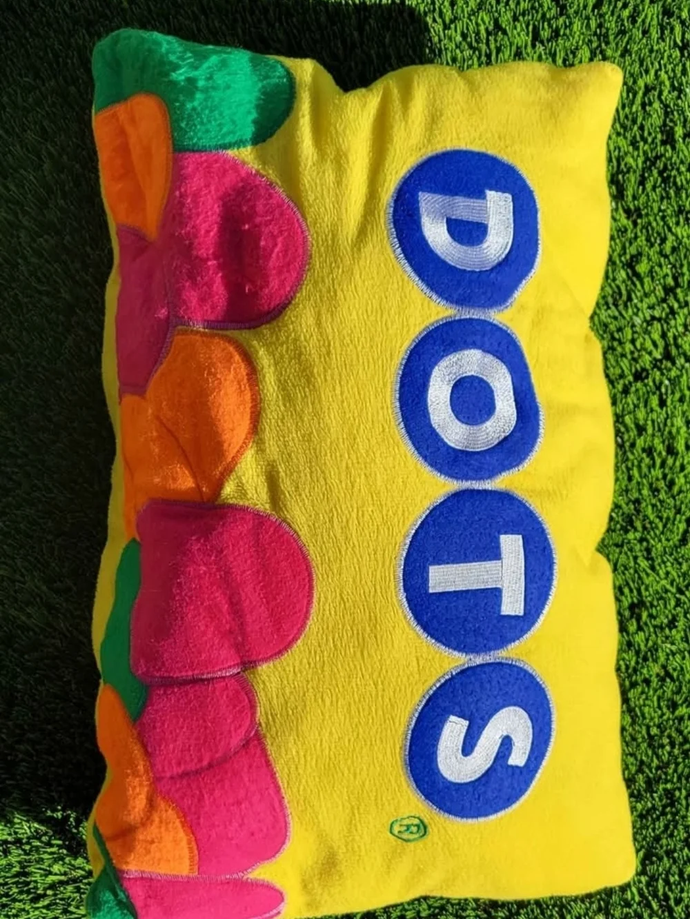 Yellow Plush DOTS Pillow Toy with Multicolor Candy